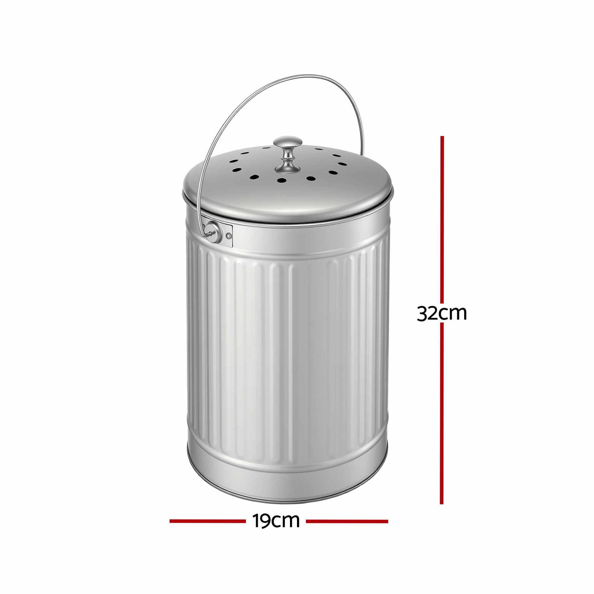 Gardeon Compost Bin Kitchen Countertop Food Waste Caddy 6L Silver Awezingly
