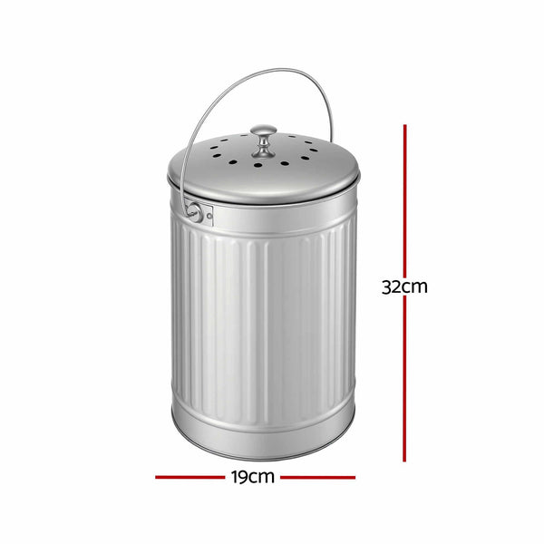 Gardeon Compost Bin Kitchen Countertop Food Waste Caddy 6L Silver Awezingly