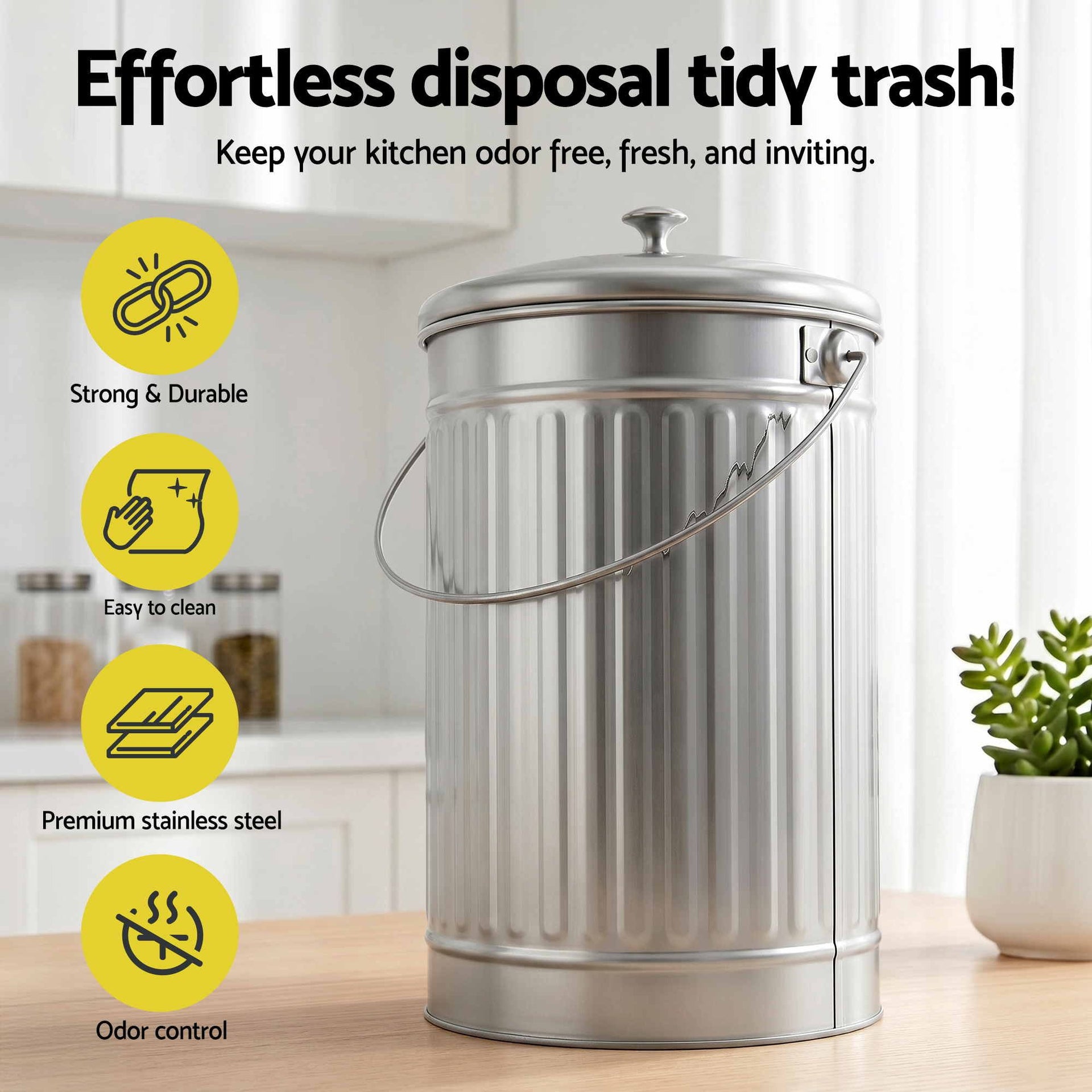 Gardeon Compost Bin Kitchen Countertop Food Waste Caddy 6L Silver Awezingly