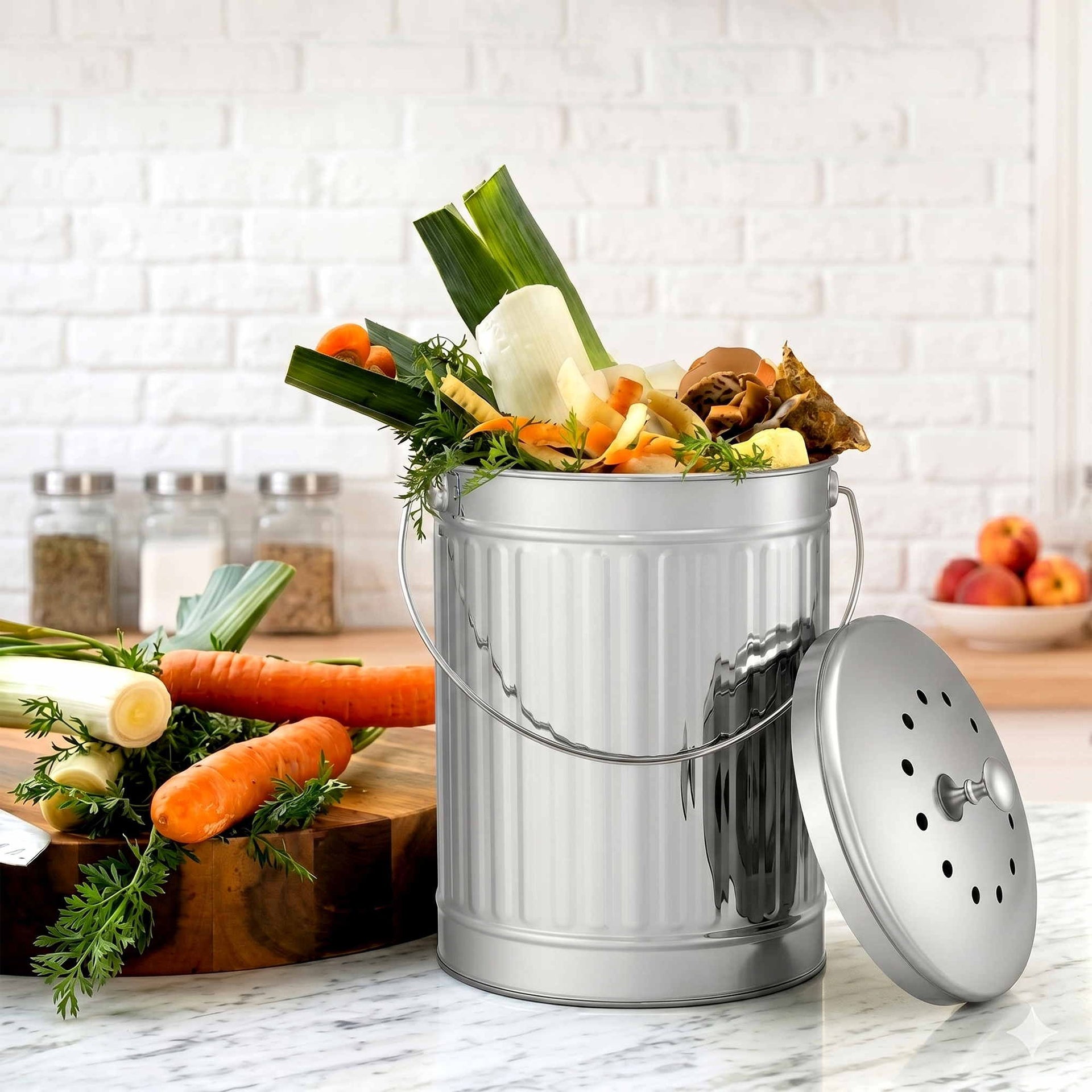 Gardeon Compost Bin Kitchen Countertop Food Waste Caddy 6L Silver Awezingly