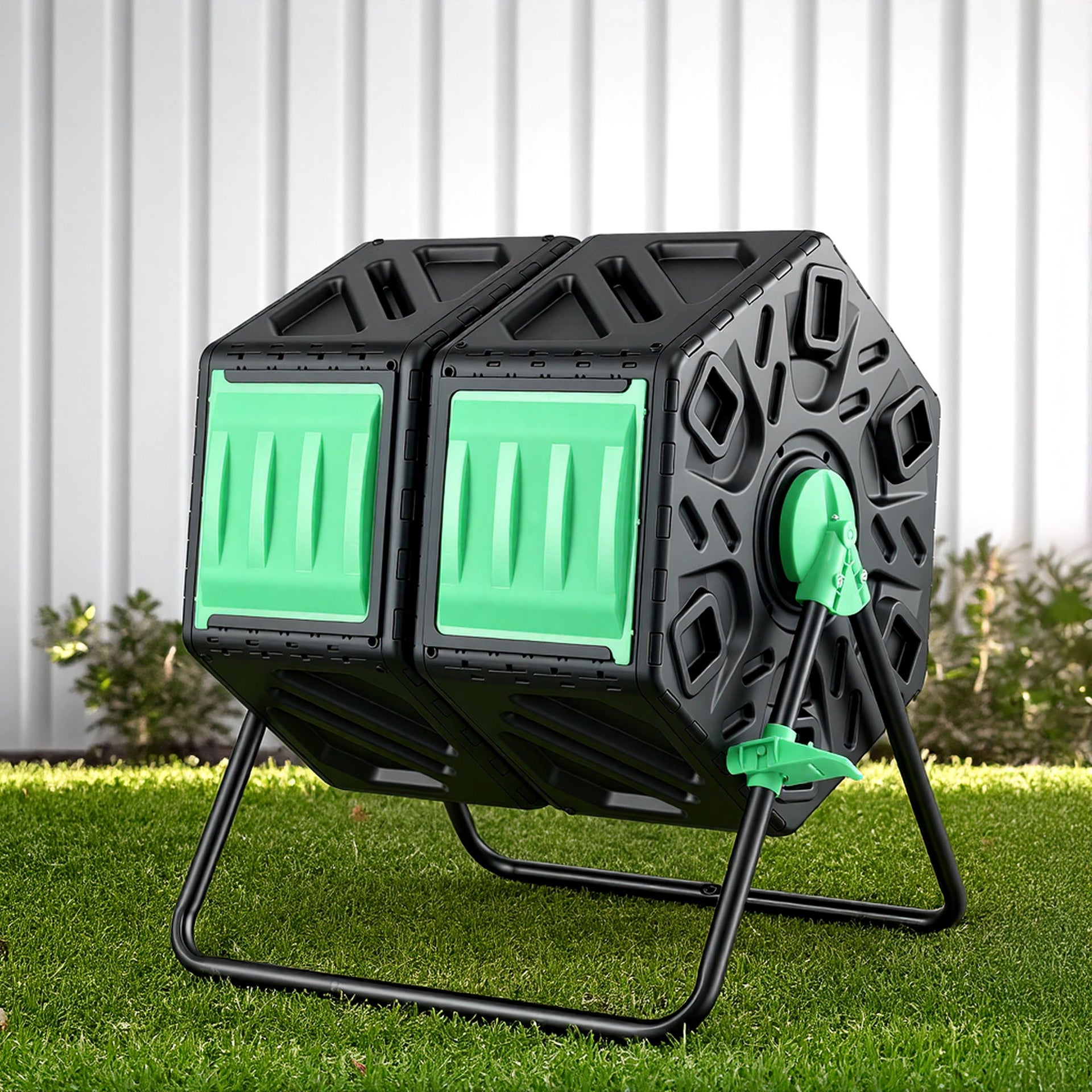 Gardeon Compost Bin Dual-Chamber 130L Composter Tumbler Rotating Garden Recycle Food Waste Awezingly