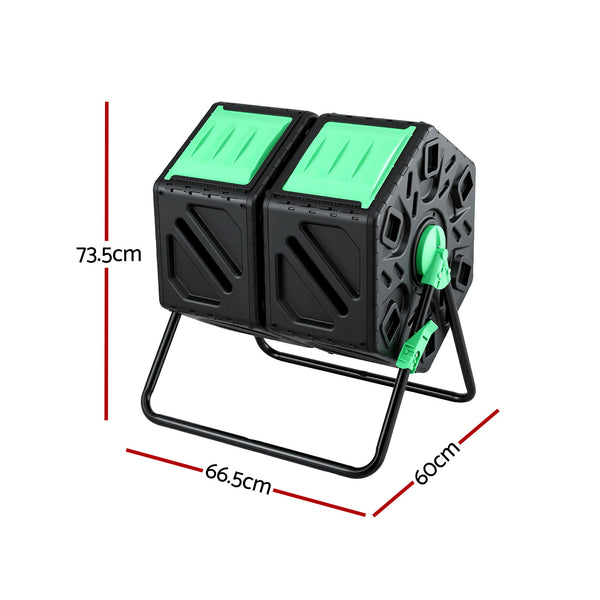 Gardeon Compost Bin Dual-Chamber 130L Composter Tumbler Rotating Garden Recycle Food Waste Awezingly