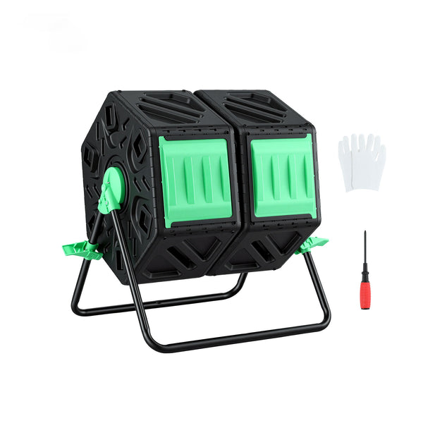 Gardeon Compost Bin Dual-Chamber 130L Composter Tumbler Rotating Garden Recycle Food Waste Awezingly