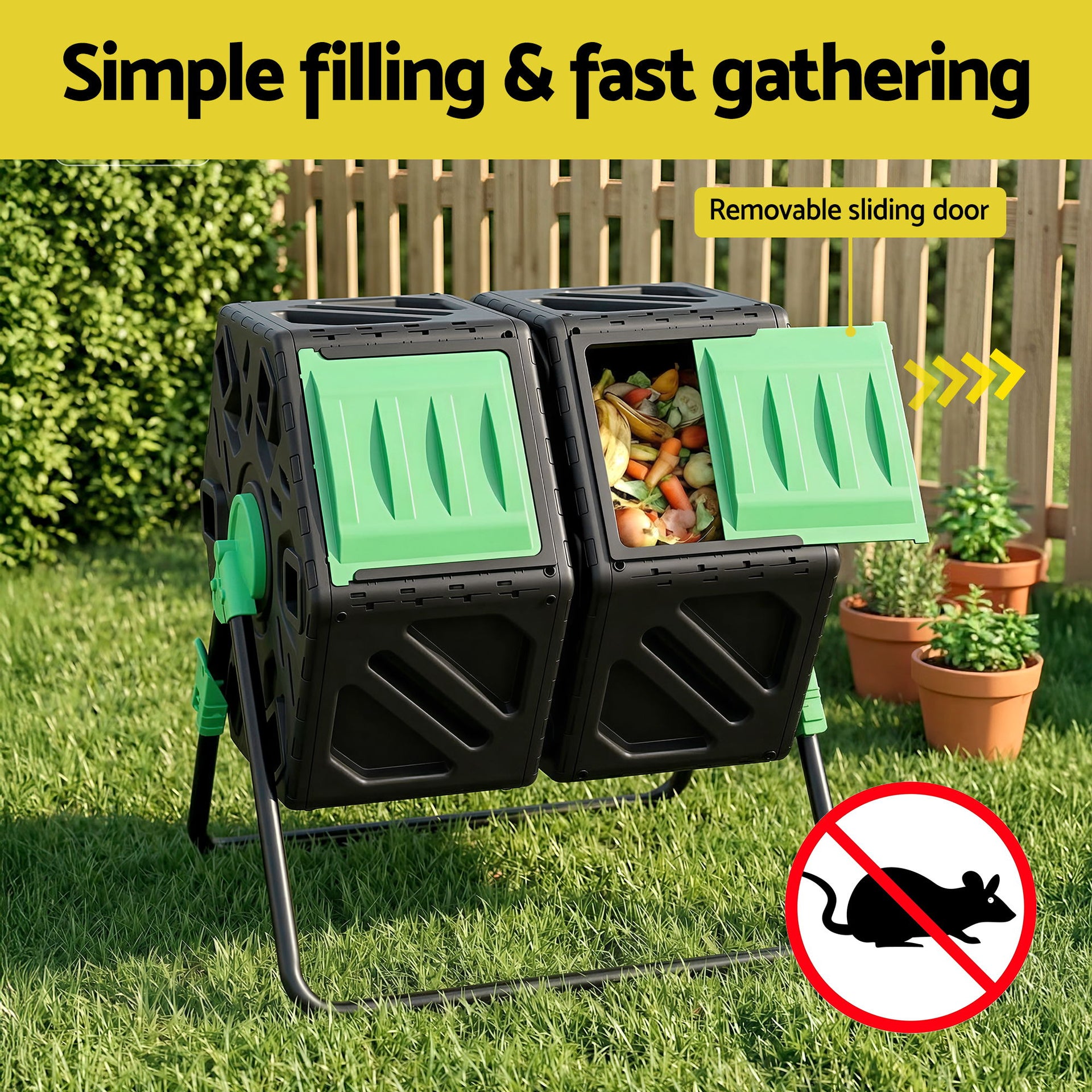 Gardeon Compost Bin Dual-Chamber 130L Composter Tumbler Rotating Garden Recycle Food Waste Awezingly