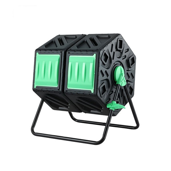 Gardeon Compost Bin Dual-Chamber 130L Composter Tumbler Rotating Garden Recycle Food Waste Awezingly