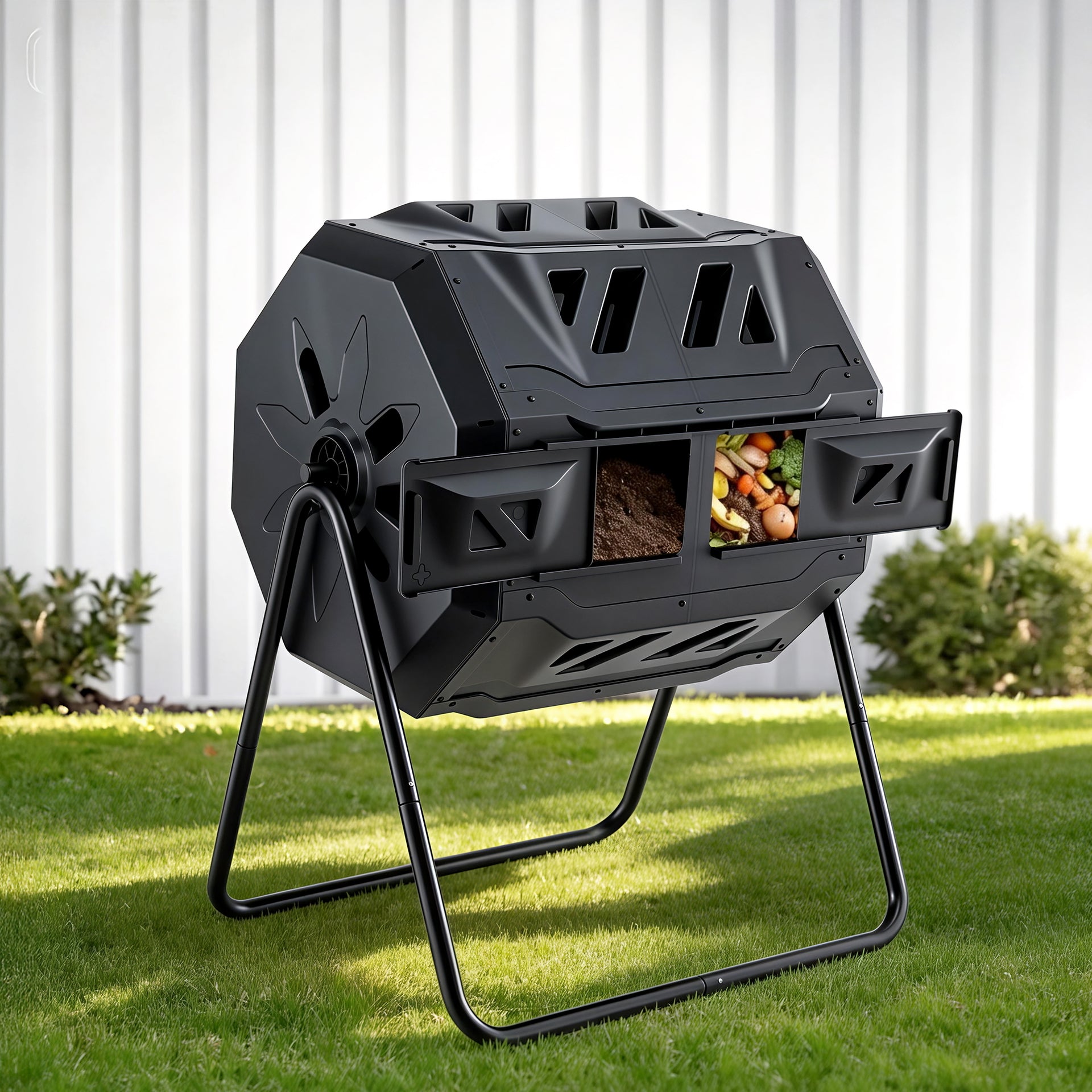 Gardeon Compost Bin Dual-Chamber 160L Composter Tumbler Rotating Garden Recycle Food Waste Awezingly