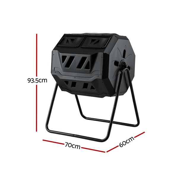 Gardeon Compost Bin Dual-Chamber 160L Composter Tumbler Rotating Garden Recycle Food Waste Awezingly