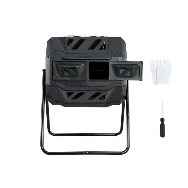 Gardeon Compost Bin Dual-Chamber 160L Composter Tumbler Rotating Garden Recycle Food Waste Awezingly