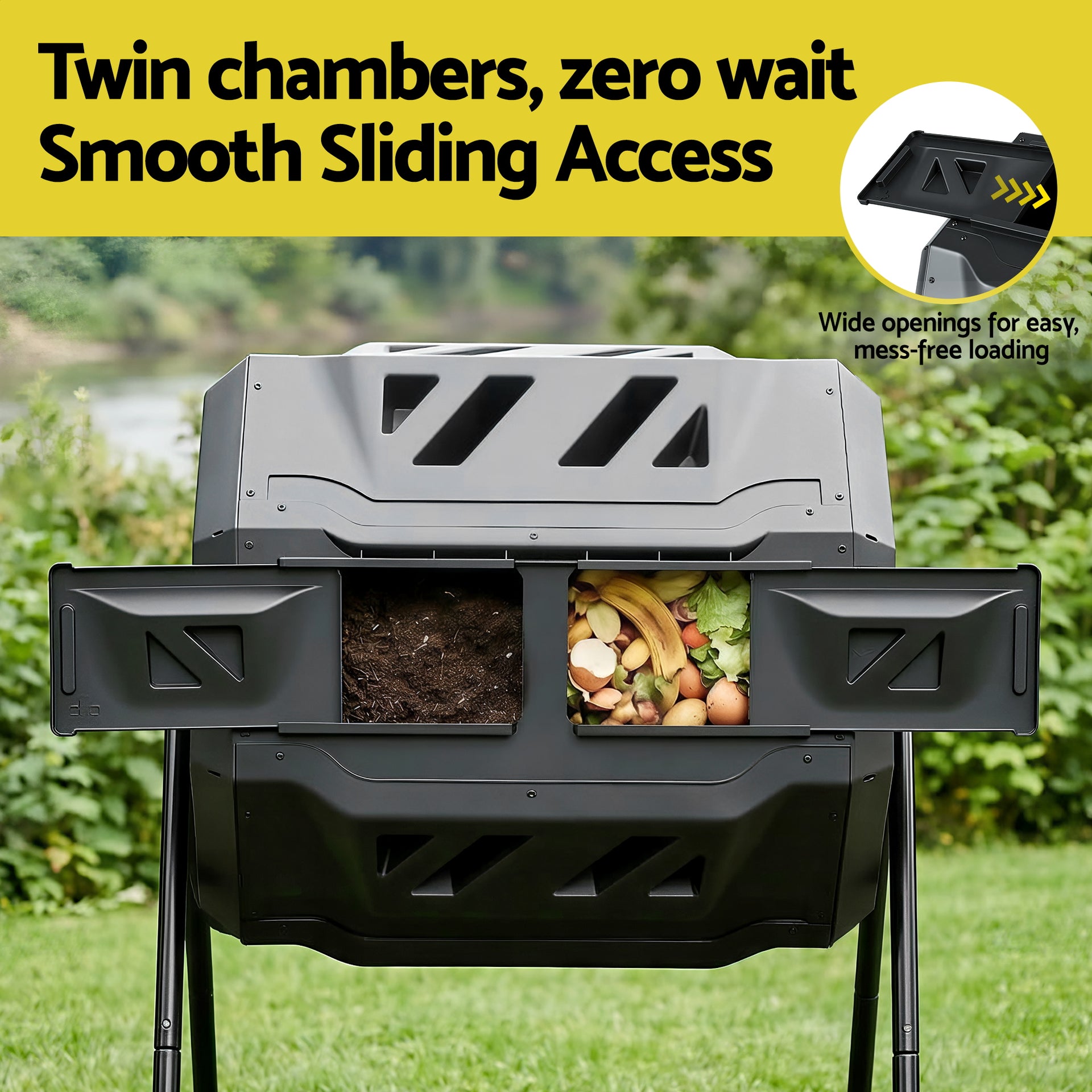 Gardeon Compost Bin Dual-Chamber 160L Composter Tumbler Rotating Garden Recycle Food Waste Awezingly