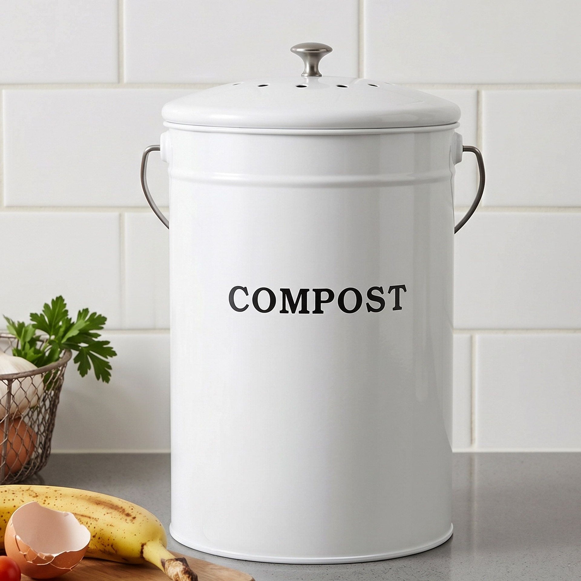 Gardeon Compost Bin Kitchen Compost Caddy Food Waste Bin Bench White Awezingly