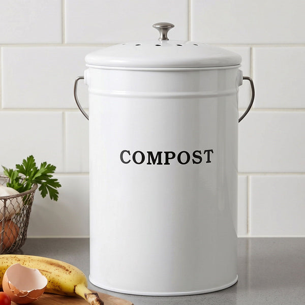 Gardeon Compost Bin Kitchen Compost Caddy Food Waste Bin Bench White Awezingly
