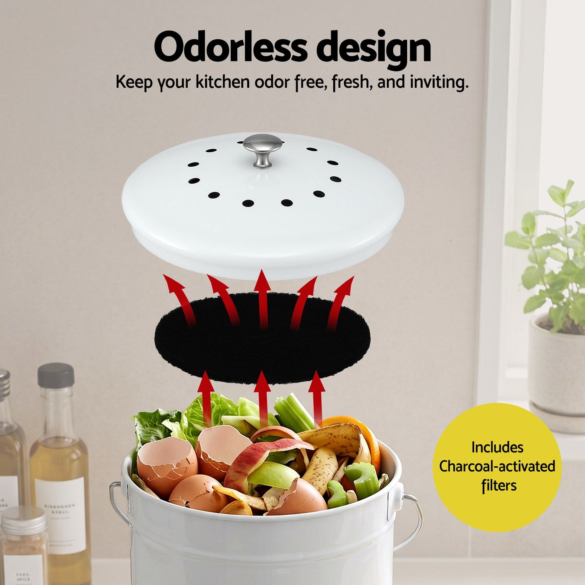 Gardeon Compost Bin Kitchen Compost Caddy Food Waste Bin Bench White Awezingly