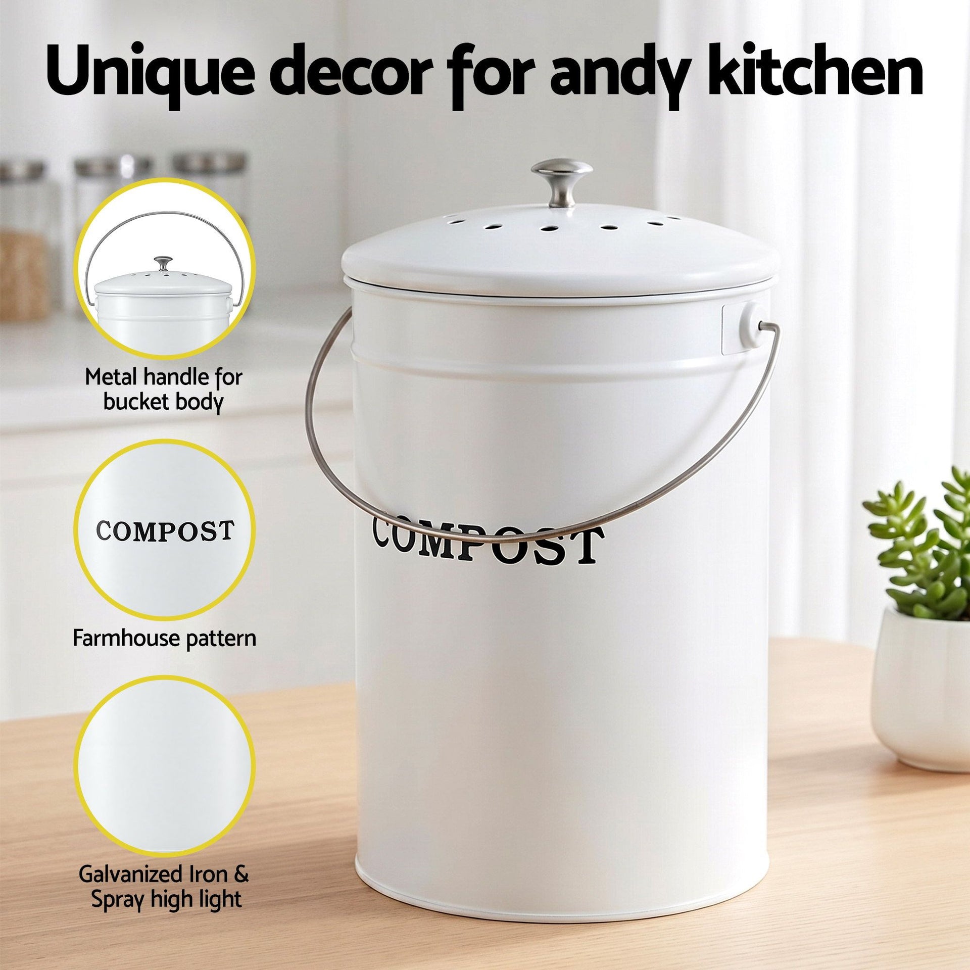 Gardeon Compost Bin Kitchen Compost Caddy Food Waste Bin Bench White Awezingly