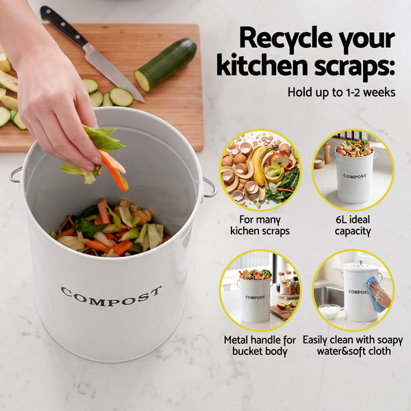 Gardeon Compost Bin Kitchen Compost Caddy Food Waste Bin Bench White Awezingly