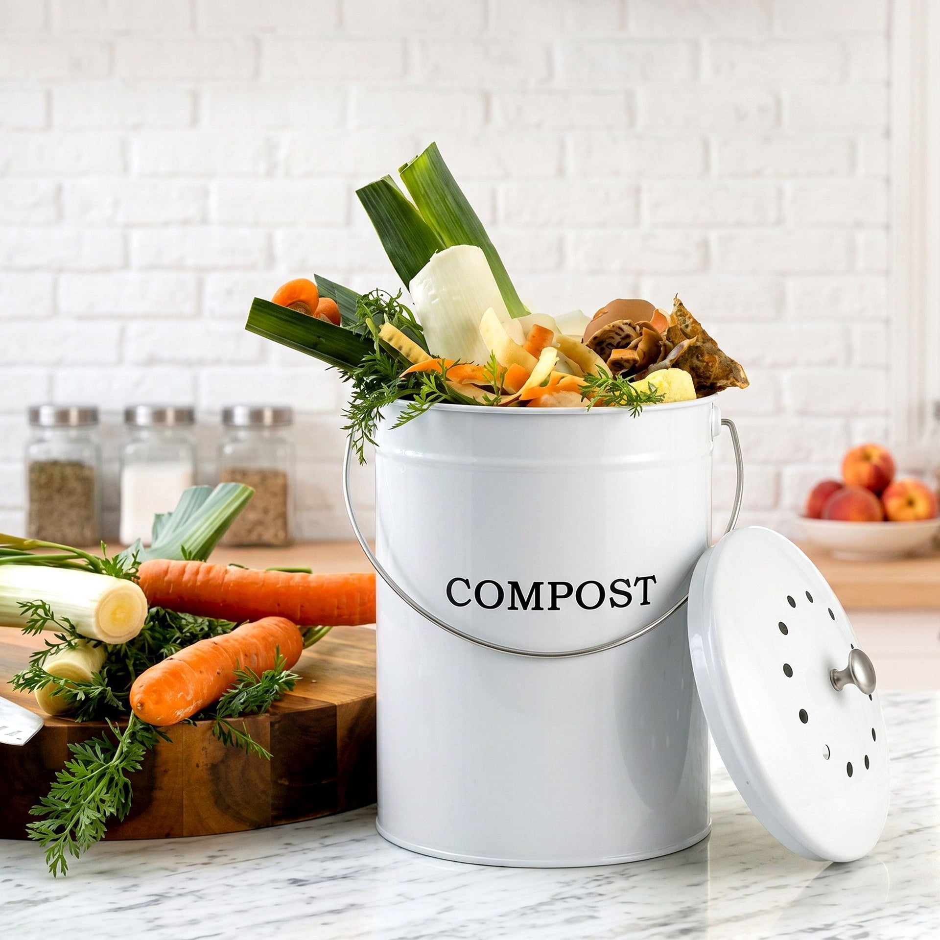 Gardeon Compost Bin Kitchen Compost Caddy Food Waste Bin Bench White Awezingly