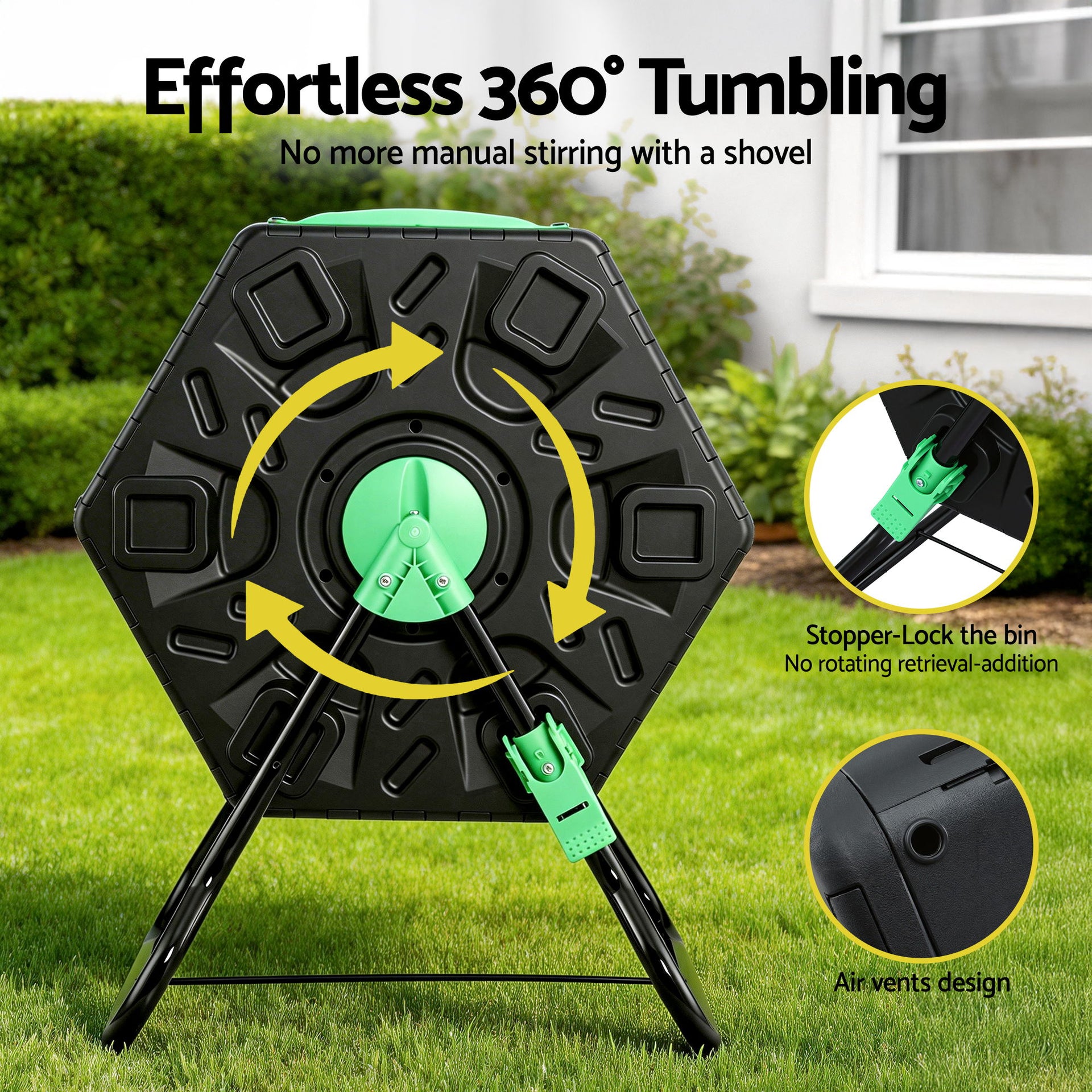 Gardeon Compost Bin 65L Composter Tumbler Rotating Outdoor With Sliding Door Awezingly