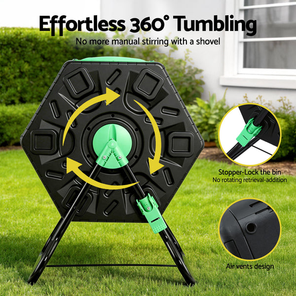 Gardeon Compost Bin 65L Composter Tumbler Rotating Outdoor With Sliding Door Awezingly