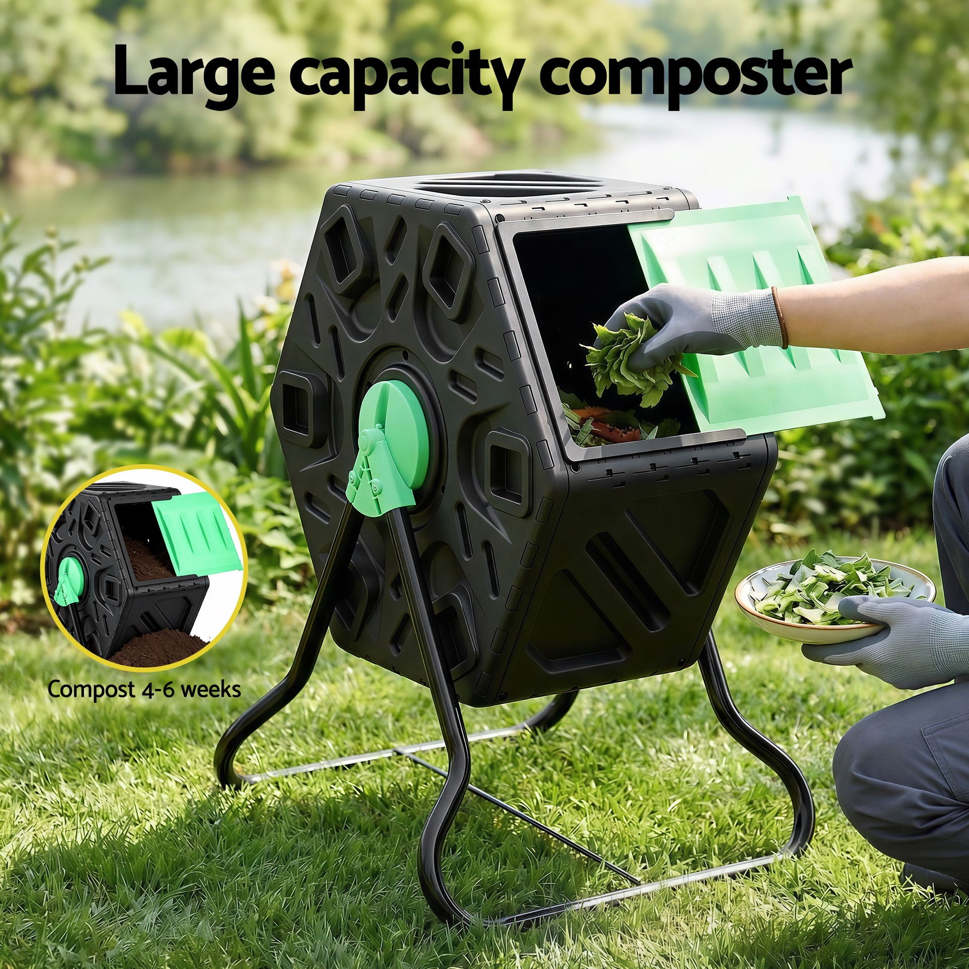 Gardeon Compost Bin 65L Composter Tumbler Rotating Outdoor With Sliding Door Awezingly