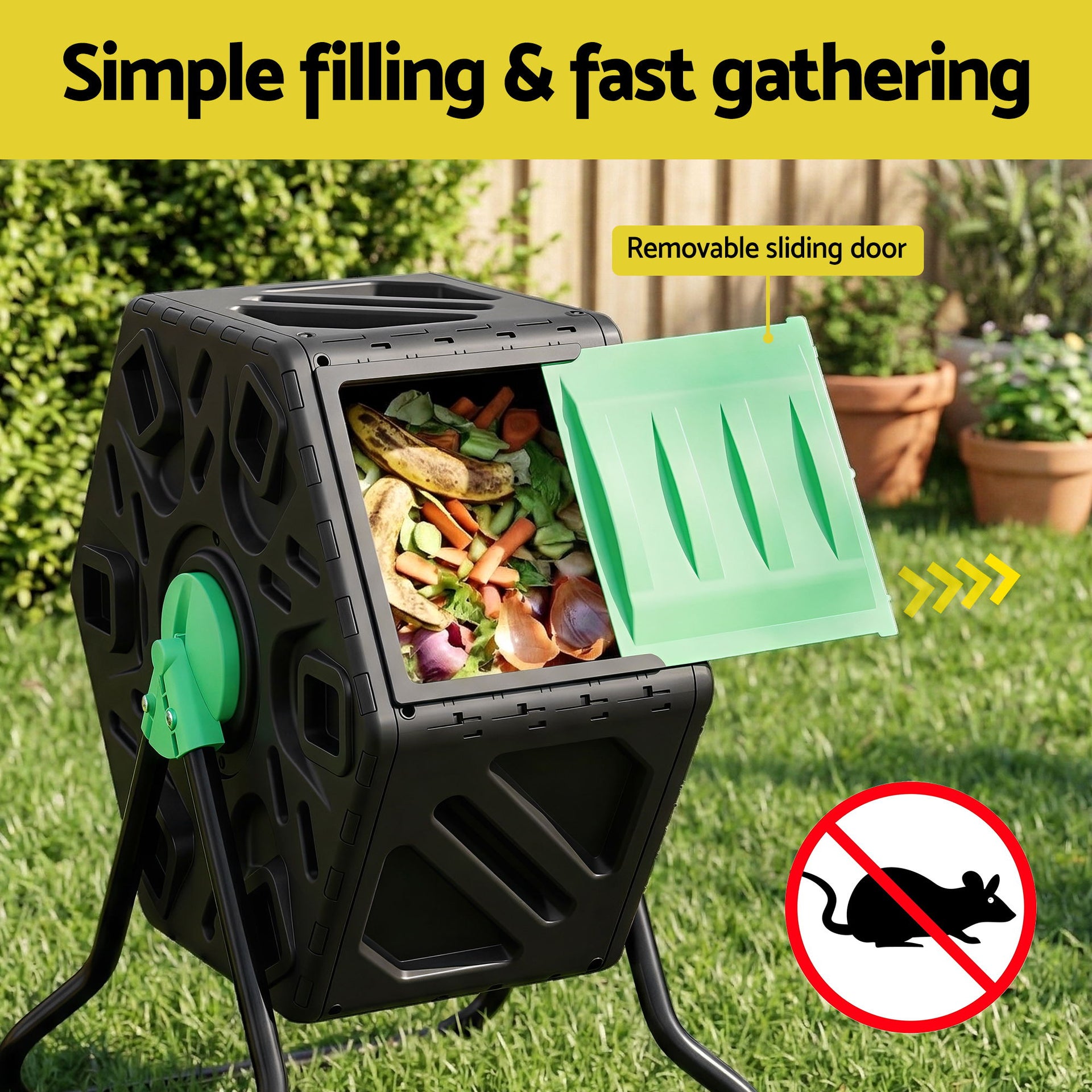Gardeon Compost Bin 65L Composter Tumbler Rotating Outdoor With Sliding Door Awezingly