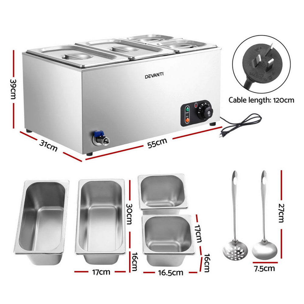 Devanti Commercial Food Warmer Bain Marie 4 Electric Buffet Pans Awezingly