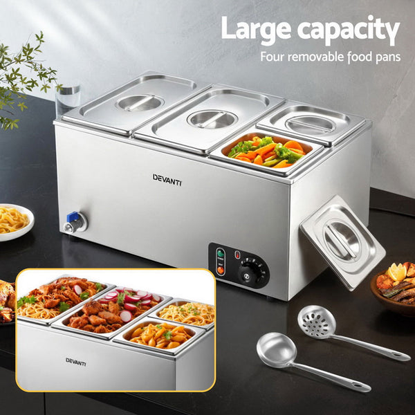 Devanti Commercial Food Warmer Bain Marie 4 Electric Buffet Pans Awezingly