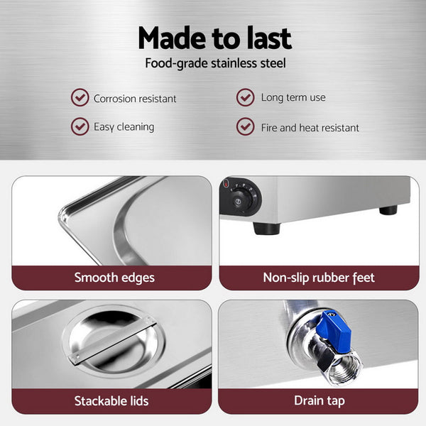 Devanti Commercial Food Warmer Bain Marie 4 Electric Buffet Pans Awezingly