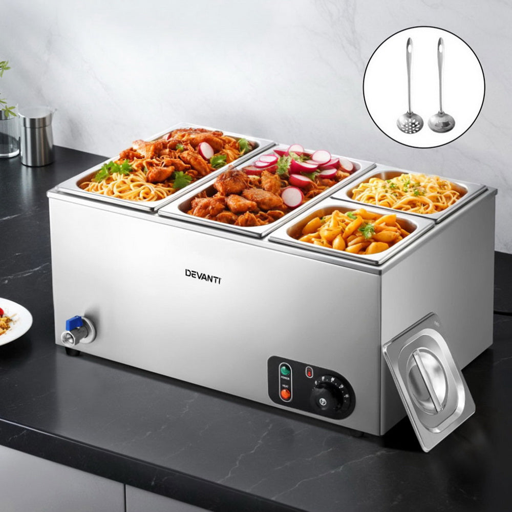 Devanti Commercial Food Warmer Bain Marie 4 Electric Buffet Pans Awezingly