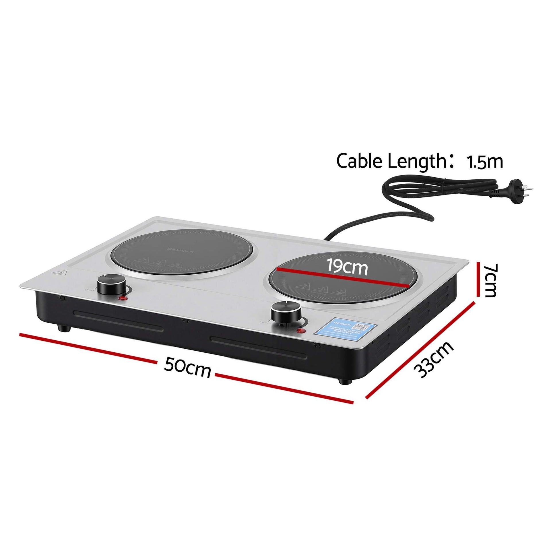 Devanti 2 Hobs Ceramic Cooktop Electric Hot Plate Infrared Knob Control 2400W Devanti