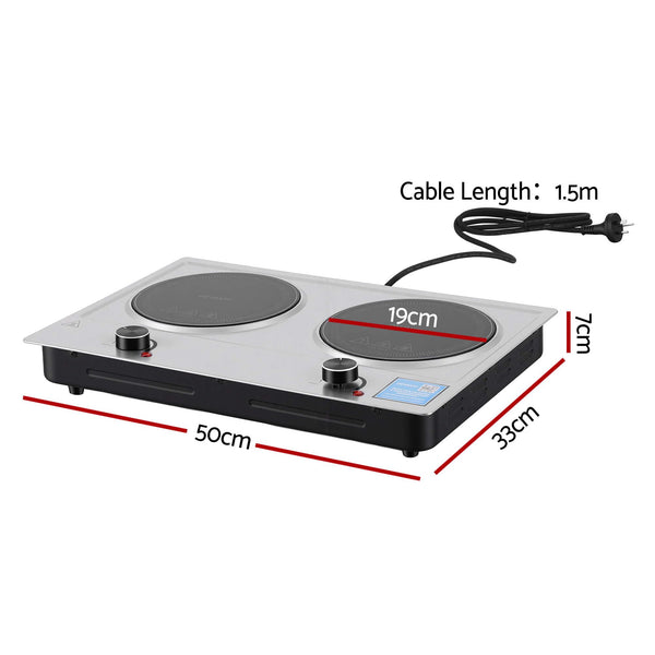 Devanti 2 Hobs Ceramic Cooktop Electric Hot Plate Infrared Knob Control 2400W Devanti