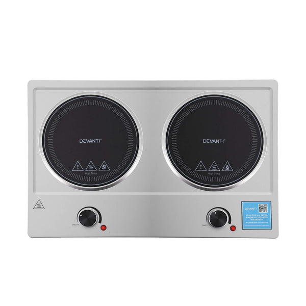 Devanti 2 Hobs Ceramic Cooktop Electric Hot Plate Infrared Knob Control 2400W Devanti