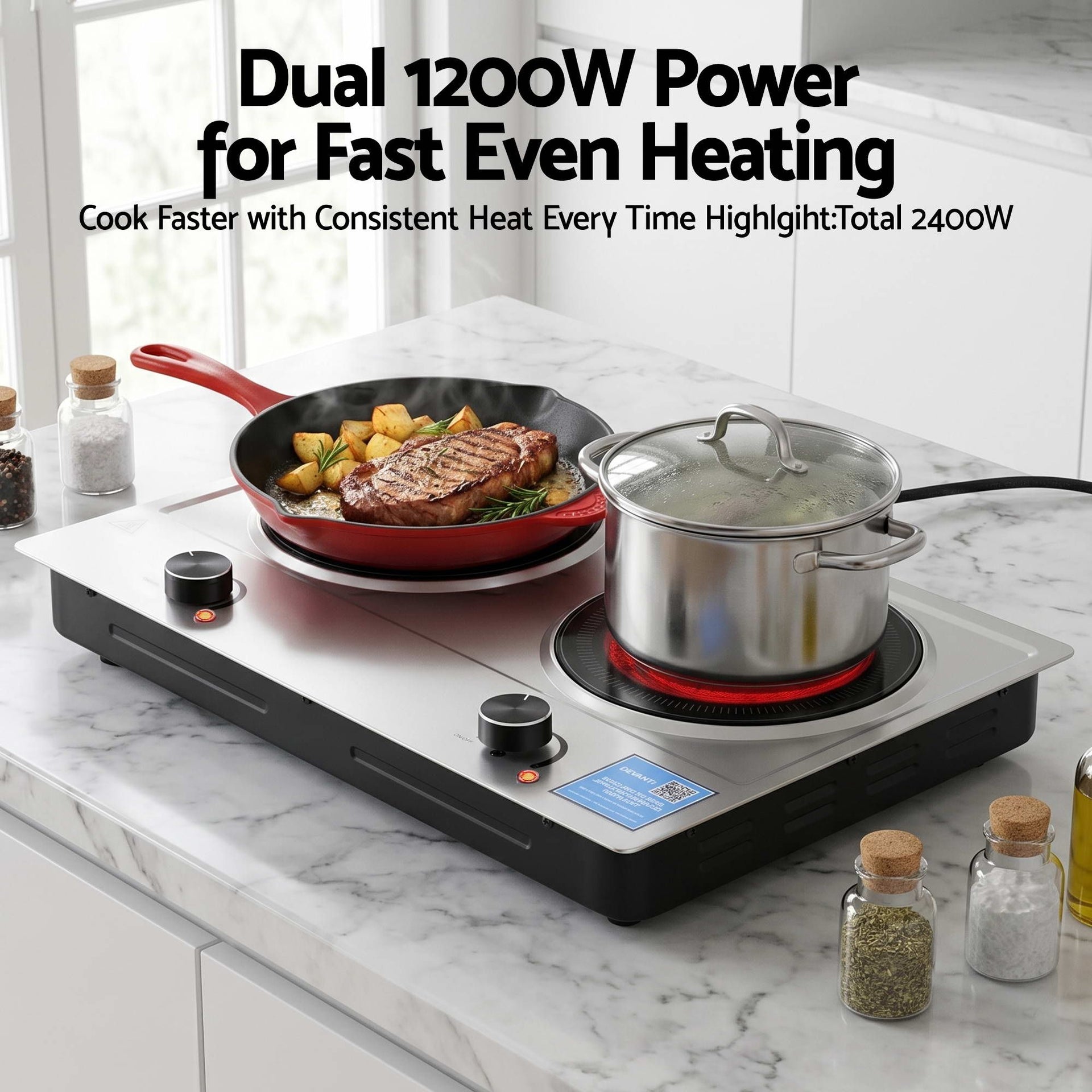 Devanti 2 Hobs Ceramic Cooktop Electric Hot Plate Infrared Knob Control 2400W Devanti