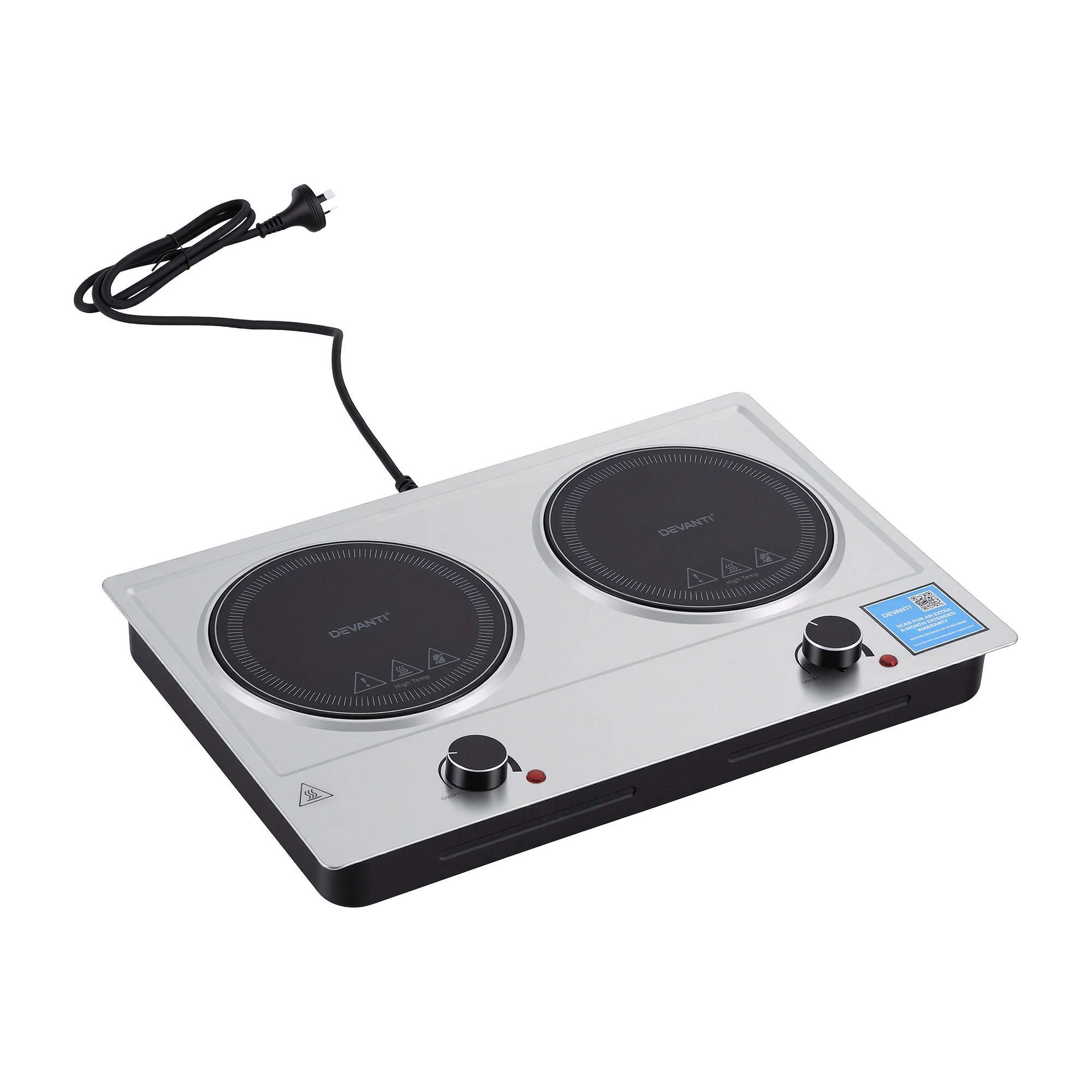 Devanti 2 Hobs Ceramic Cooktop Electric Hot Plate Infrared Knob Control 2400W Devanti