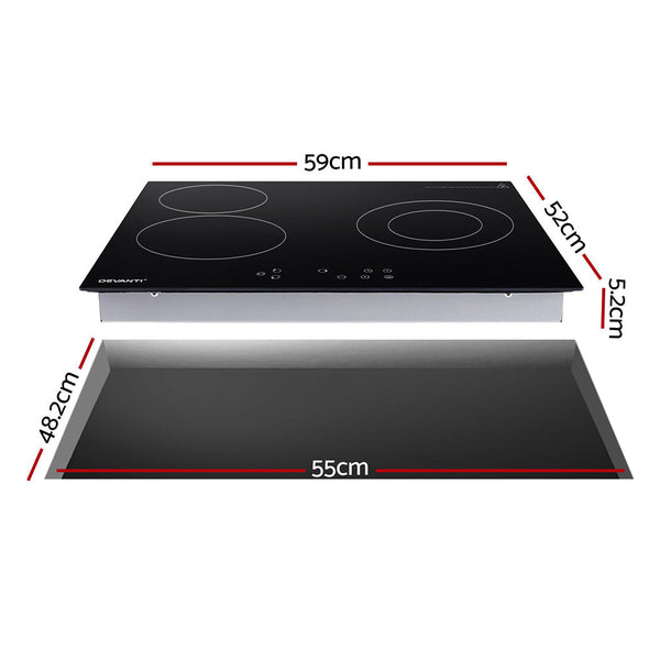 Devanti Electric Ceramic Cooktop 60cm Kitchen Cooker 4 Burner Hob Touch Control 5200W Devanti