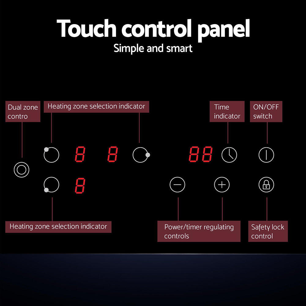 Devanti Electric Ceramic Cooktop 60cm Kitchen Cooker 4 Burner Hob Touch Control 5200W Devanti