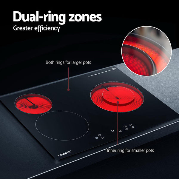Devanti Electric Ceramic Cooktop 60cm Kitchen Cooker 4 Burner Hob Touch Control 5200W Devanti