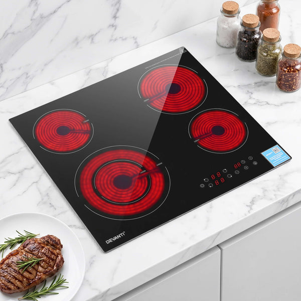 Devanti Ceramic Cooktop 5 Cooking Zone 4 Electric Hobs Touch Control 7600W Black Awezingly
