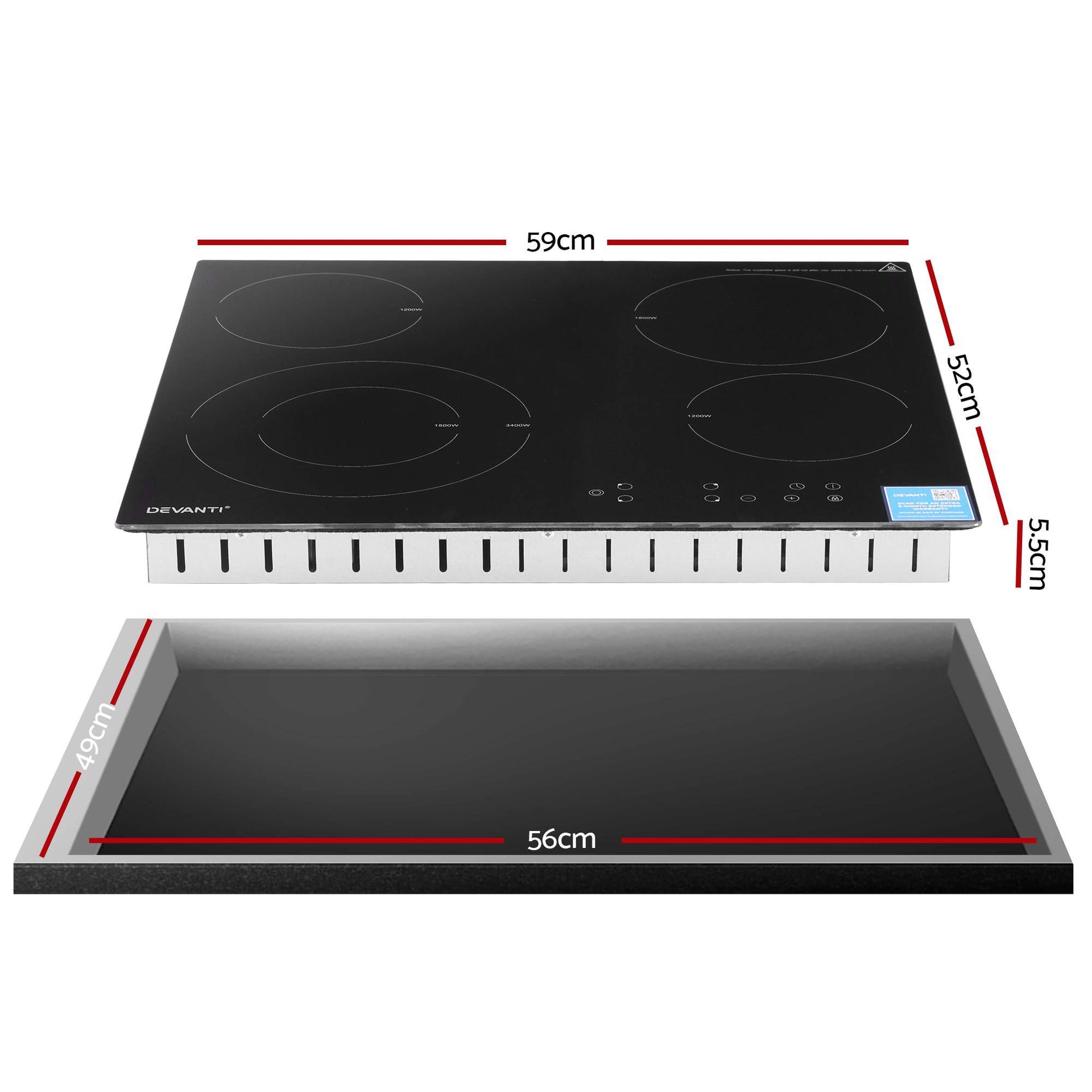 Devanti Ceramic Cooktop 5 Cooking Zone 4 Electric Hobs Touch Control 7600W Black Awezingly