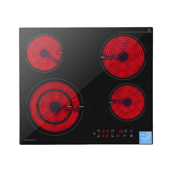 Devanti Ceramic Cooktop 5 Cooking Zone 4 Electric Hobs Touch Control 7600W Black Awezingly