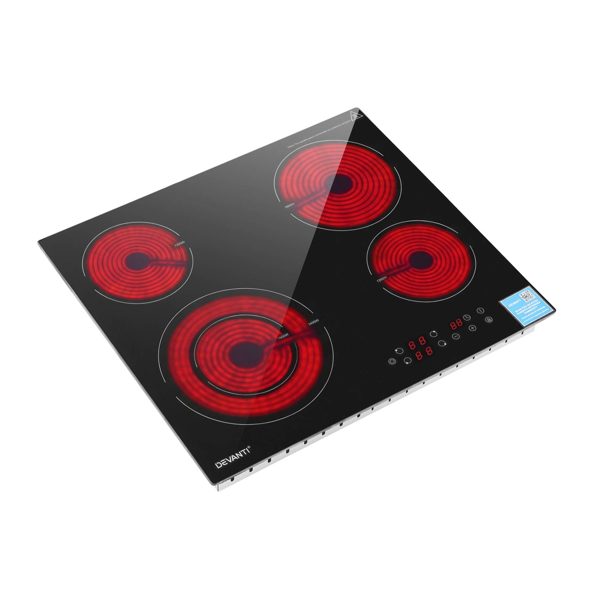 Devanti Ceramic Cooktop 5 Cooking Zone 4 Electric Hobs Touch Control 7600W Black Awezingly