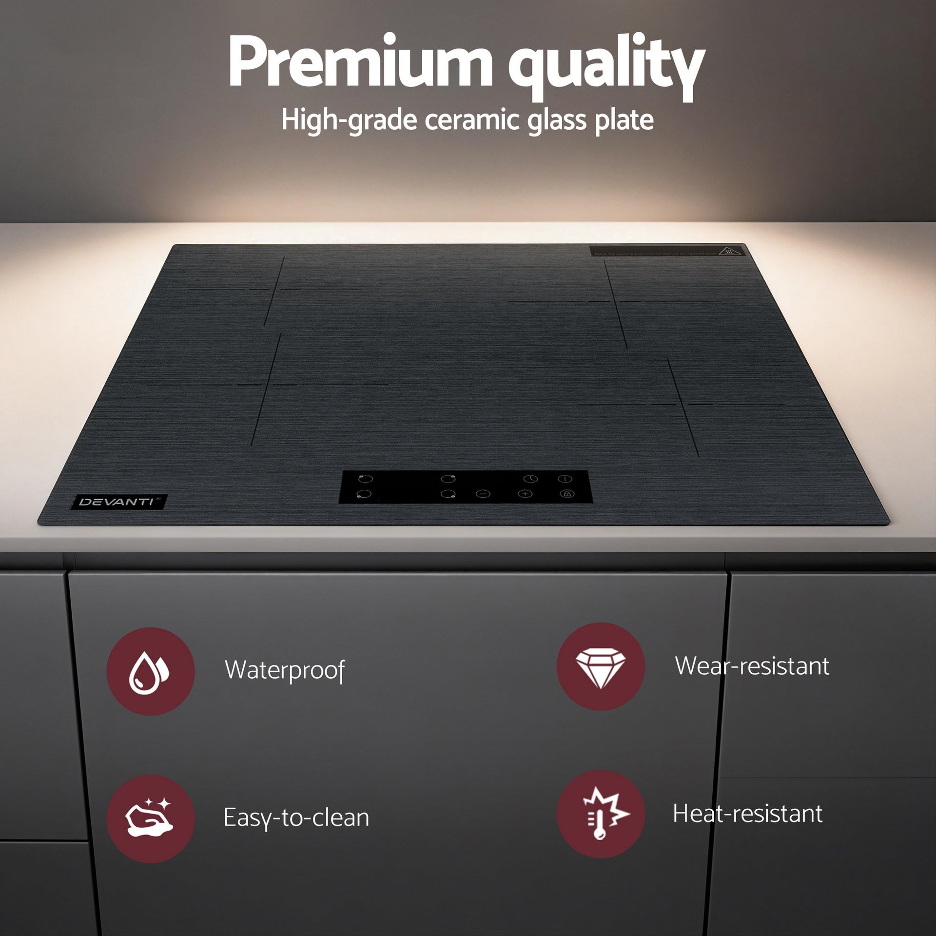 Devanti Electric Ceramic Cooktop 60cm Touch Control Grey Awezingly