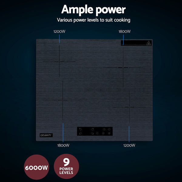 Devanti Electric Ceramic Cooktop 60cm Touch Control Grey Awezingly