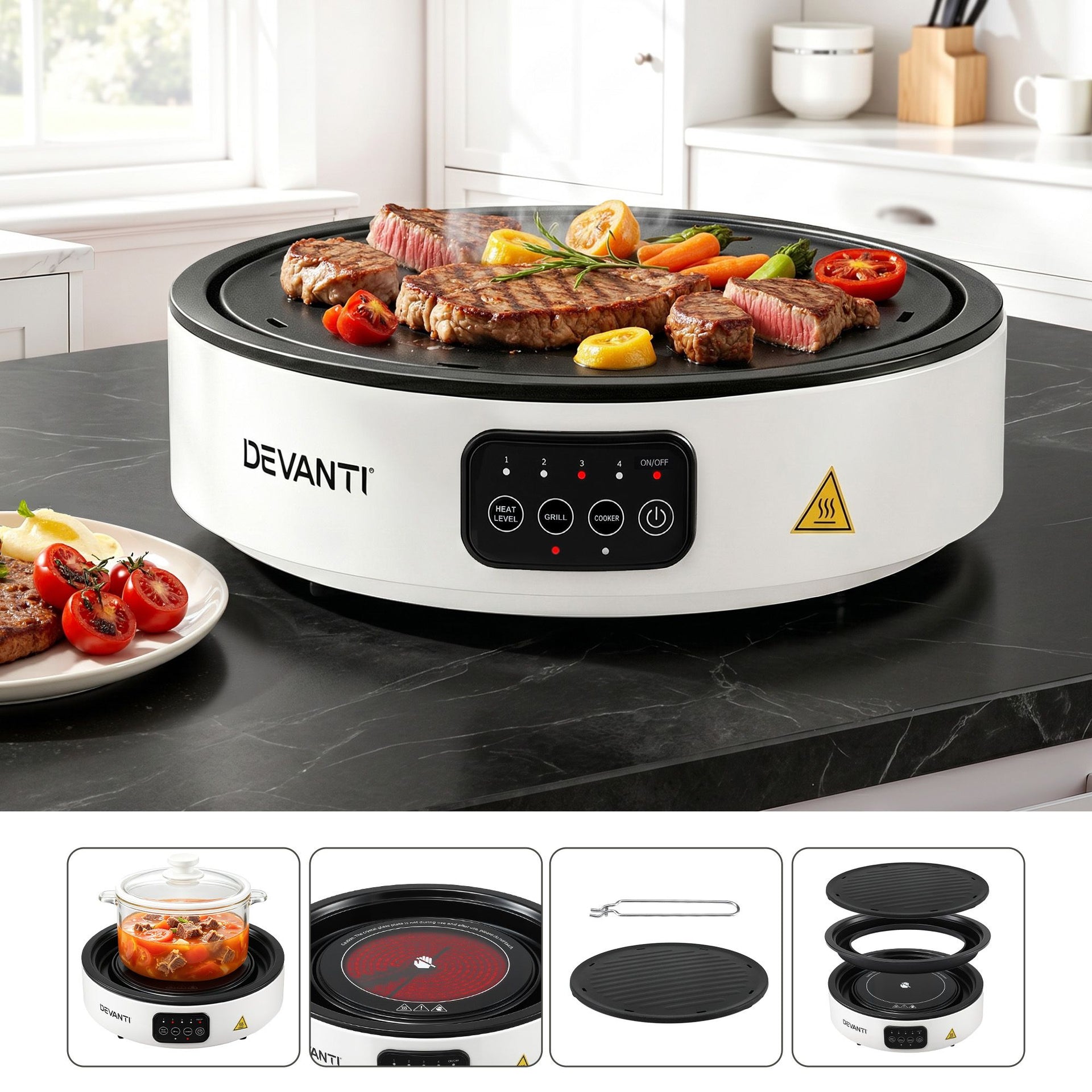 Devanti Ceramic Cooktop Electric Hot Plate Countertop Grill Cooker White Awezingly
