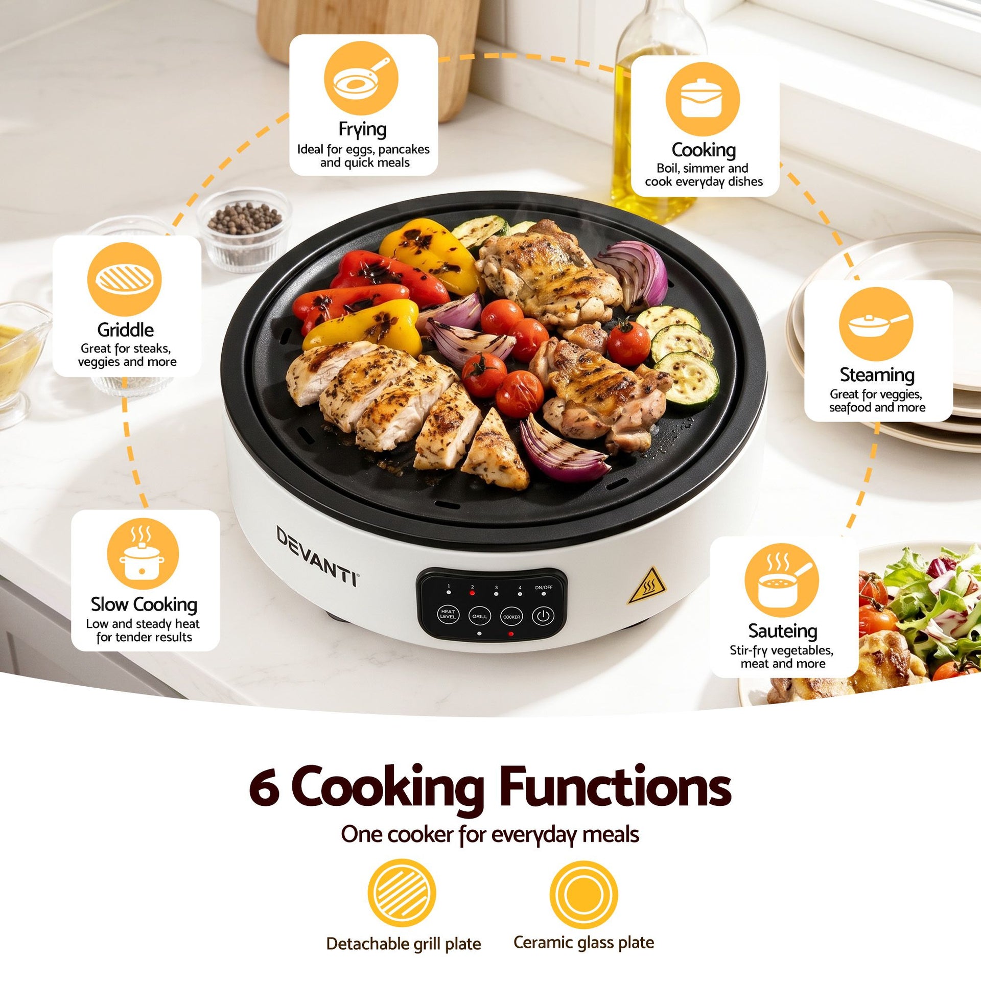 Devanti Ceramic Cooktop Electric Hot Plate Countertop Grill Cooker White Awezingly