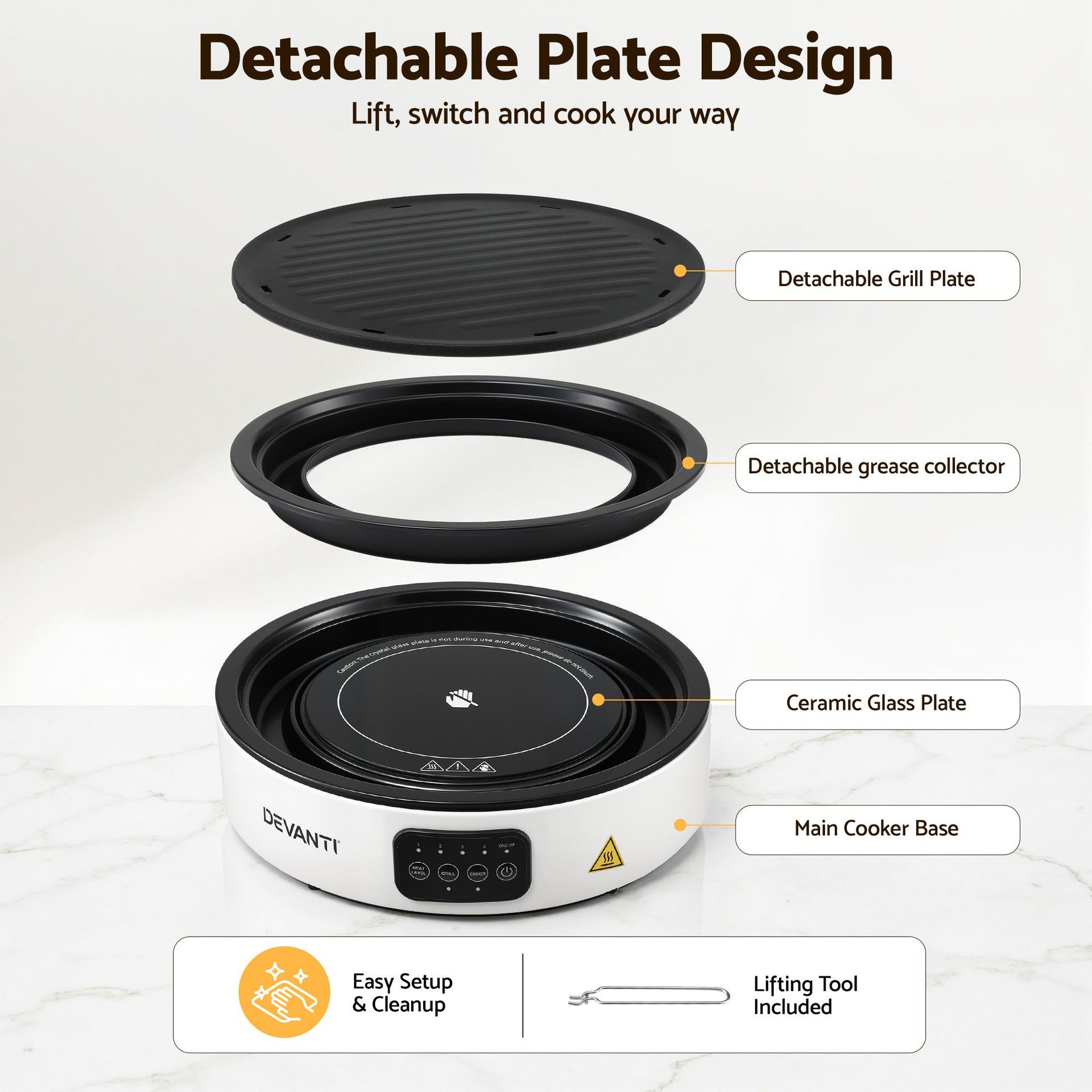 Devanti Ceramic Cooktop Electric Hot Plate Countertop Grill Cooker White Awezingly