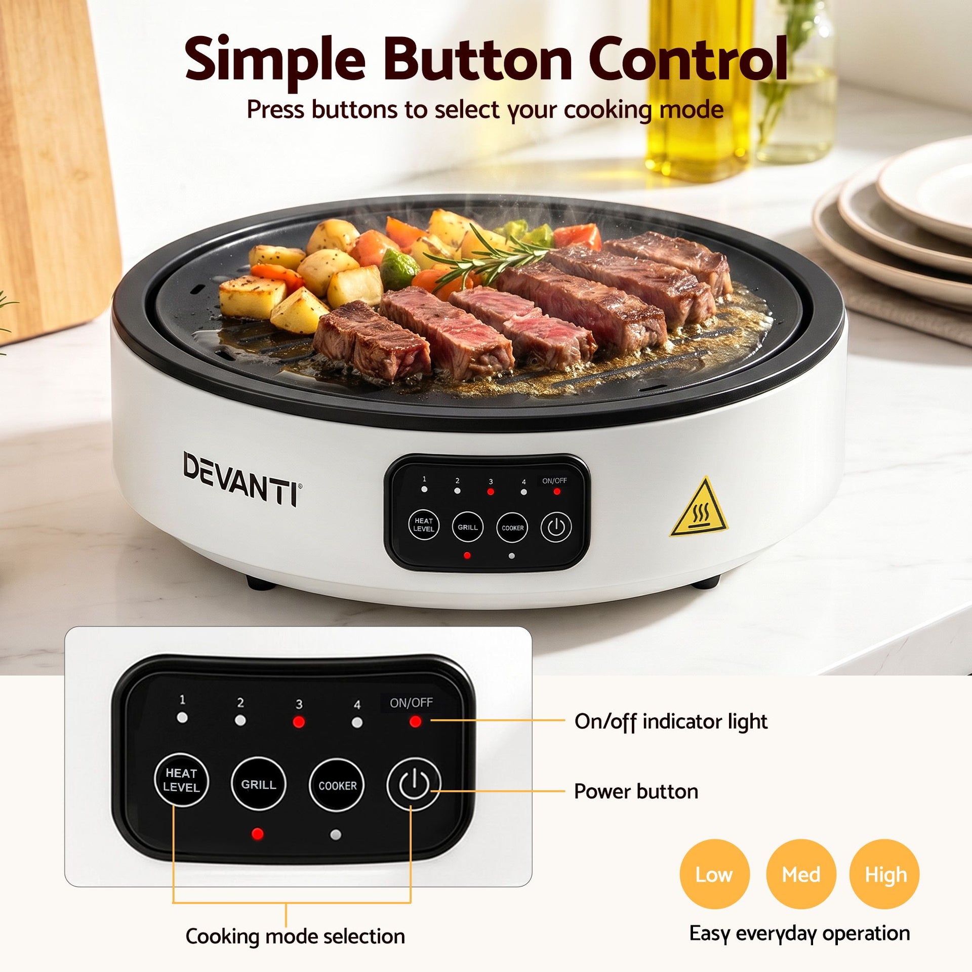 Devanti Ceramic Cooktop Electric Hot Plate Countertop Grill Cooker White Awezingly
