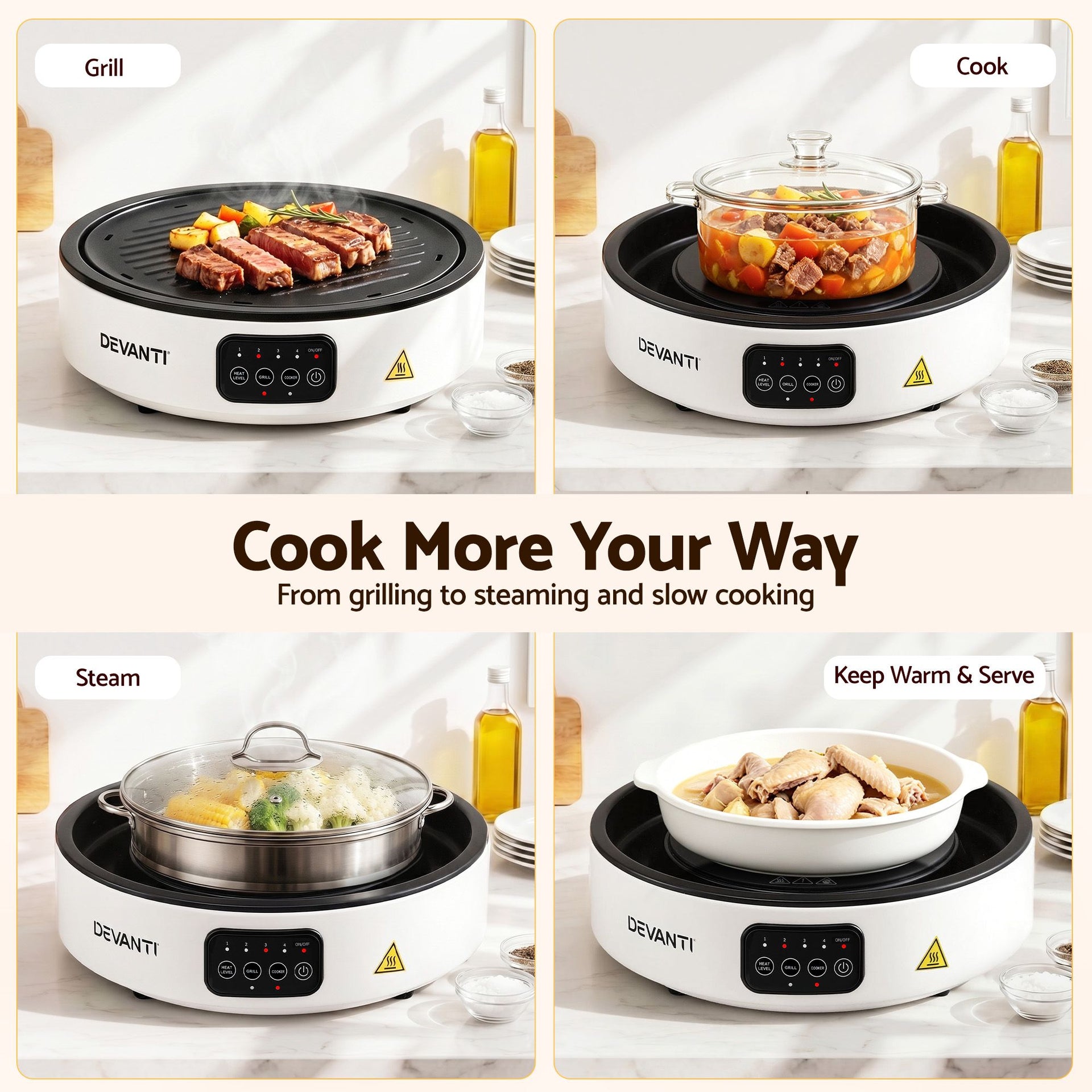 Devanti Ceramic Cooktop Electric Hot Plate Countertop Grill Cooker White Awezingly