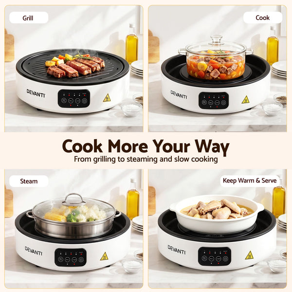 Devanti Ceramic Cooktop Electric Hot Plate Countertop Grill Cooker White Awezingly