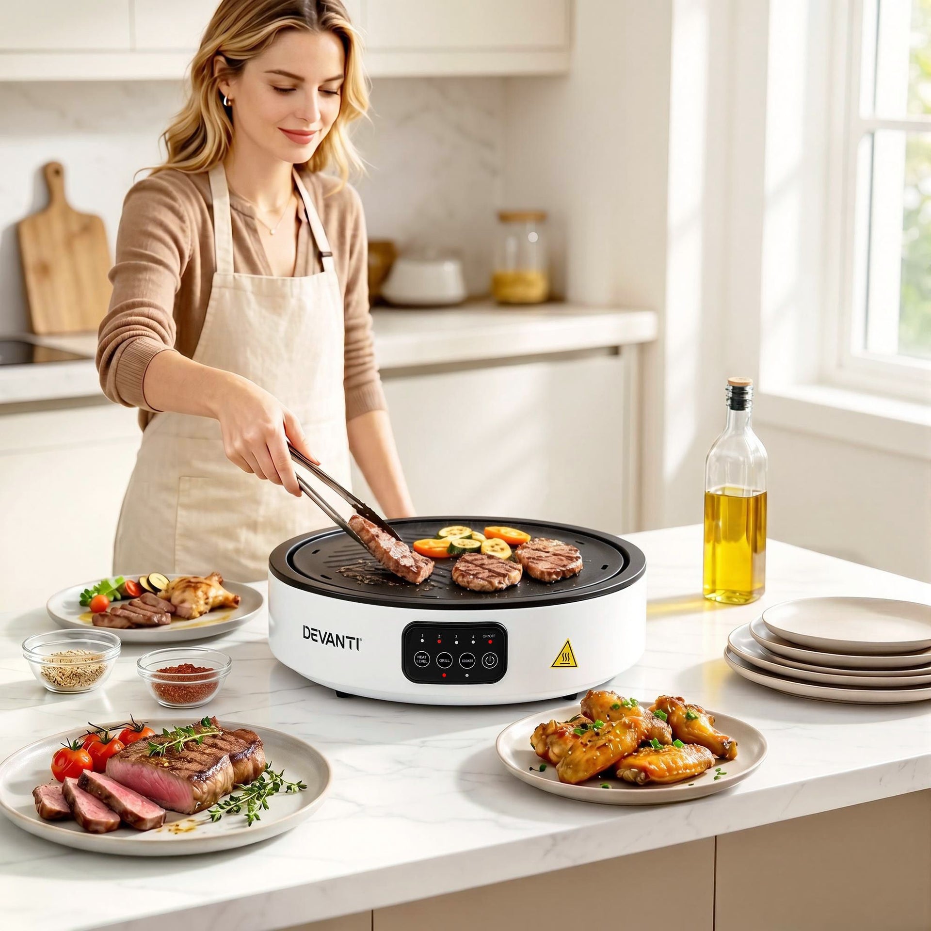 Devanti Ceramic Cooktop Electric Hot Plate Countertop Grill Cooker White Awezingly