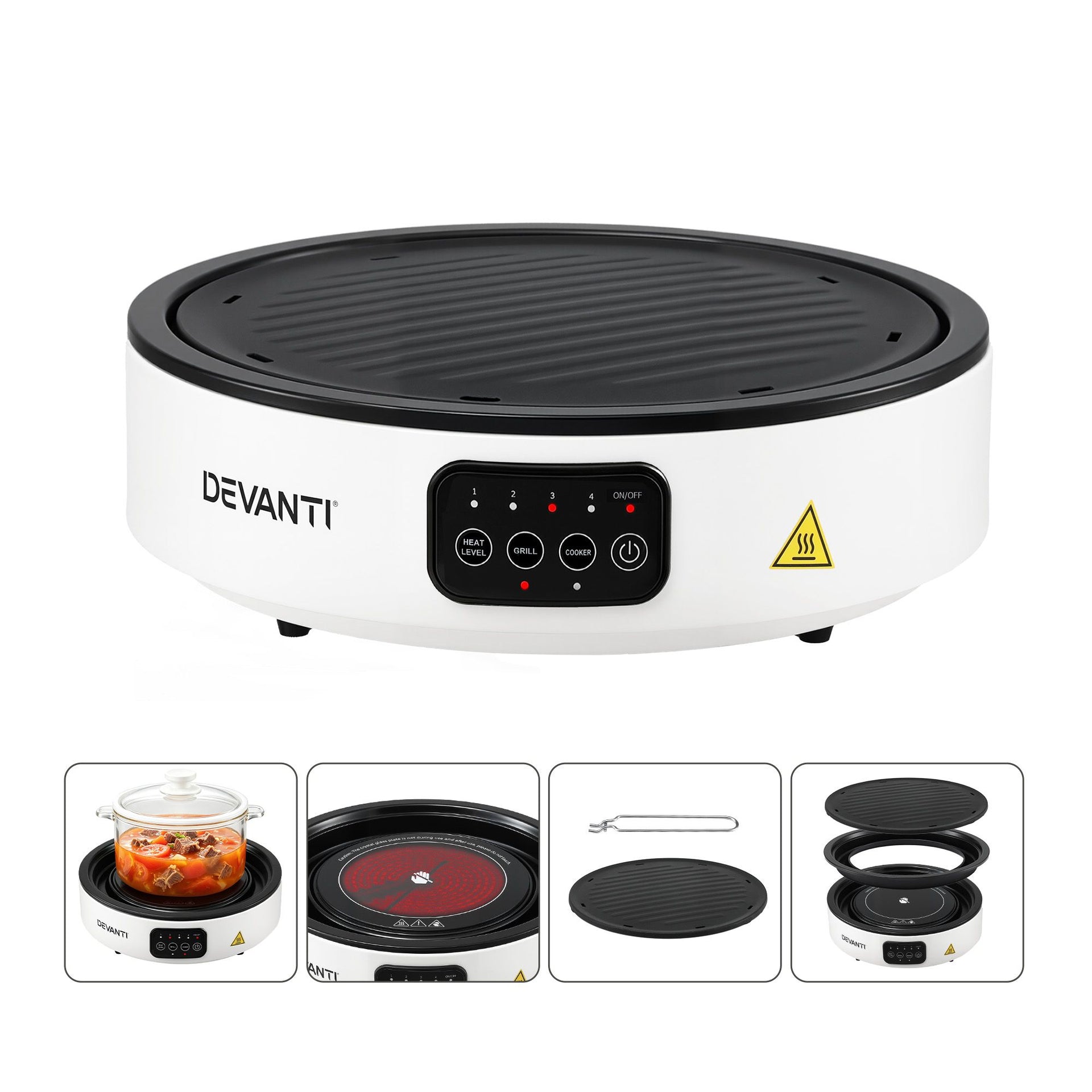Devanti Ceramic Cooktop Electric Hot Plate Countertop Grill Cooker White Awezingly