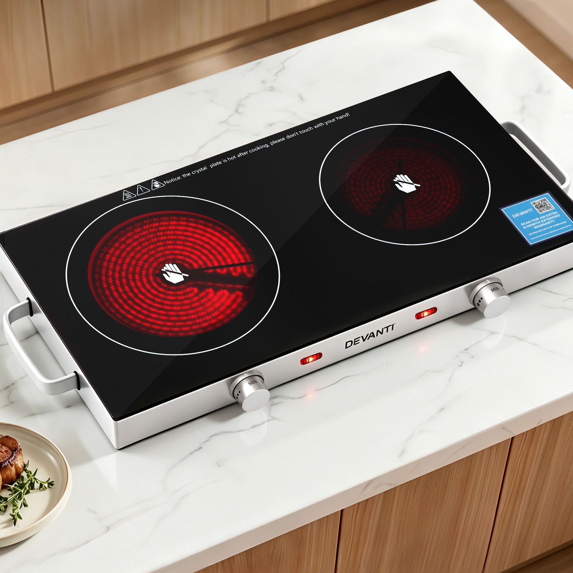Devanti Portable Ceramic Cooktop Dual Burner Electric Hot Plate 2800W Black Awezingly
